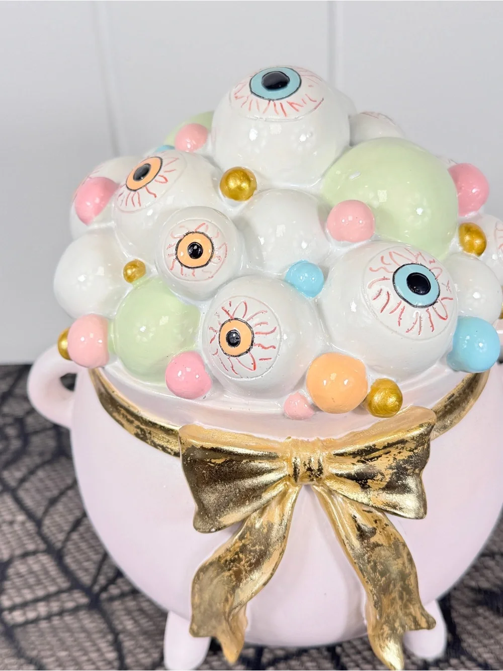 NEW Pastel Eyeball Cauldron Halloween Figurine